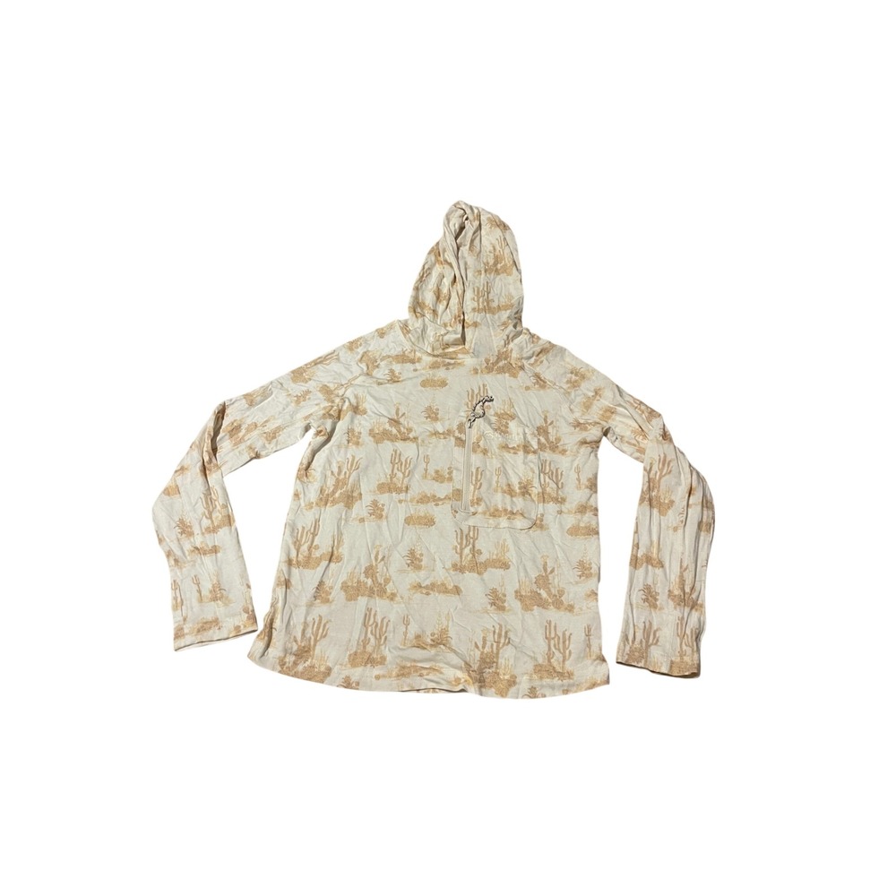 Magellan Outdoors Boys Fish Gear Cactus Print Hoodie Shirt XS 6-7 Tan White